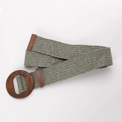 Remen za haljine s drvenom kopčom od žada i kopčom za žene Ležerni ženski pleteni široki remen Ženski dizajnerski tkani elastični pojas od PP slame za djevojčice