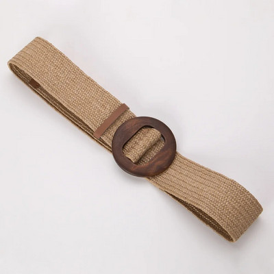 Remen za haljine s drvenom kopčom od žada i kopčom za žene Ležerni ženski pleteni široki remen Ženski dizajnerski tkani elastični pojas od PP slame za djevojčice