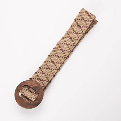 Remen za haljine s drvenom kopčom od žada i kopčom za žene Ležerni ženski pleteni široki remen Ženski dizajnerski tkani elastični pojas od PP slame za djevojčice