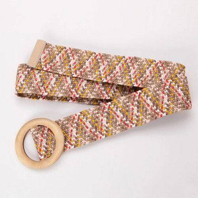 Remen za haljine s drvenom kopčom od žada i kopčom za žene Ležerni ženski pleteni široki remen Ženski dizajnerski tkani elastični pojas od PP slame za djevojčice
