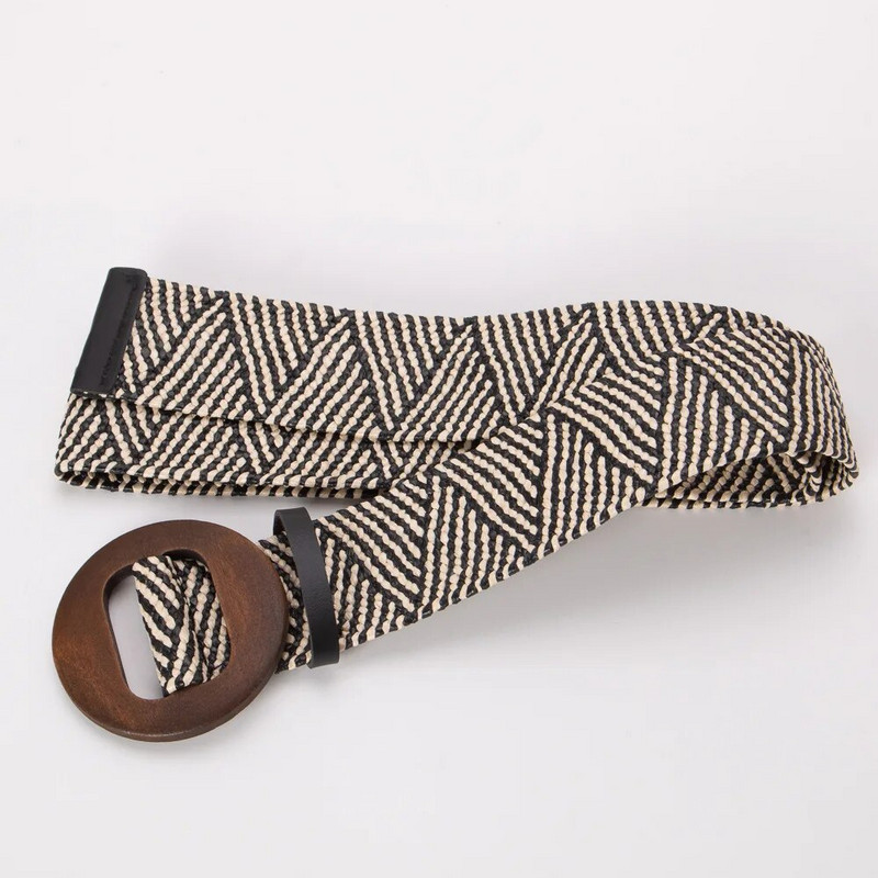 Remen za haljine s drvenom kopčom od žada i kopčom za žene Ležerni ženski pleteni široki remen Ženski dizajnerski tkani elastični pojas od PP slame za djevojčice