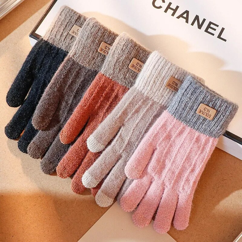 Sievietēm Vīrieši Silti ziemas skārienekrāna cimdi Stretch Knit Cimdi Vilnas Pilns Finger Guantes Sieviešu tamborēšanas cimdi