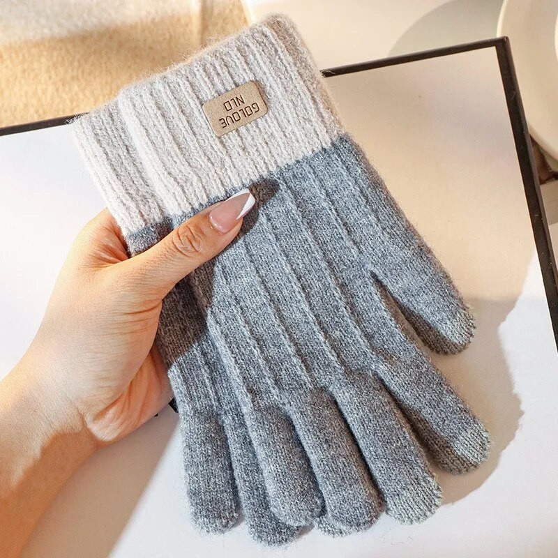 Sievietēm Vīrieši Silti ziemas skārienekrāna cimdi Stretch Knit Cimdi Vilnas Pilns Finger Guantes Sieviešu tamborēšanas cimdi