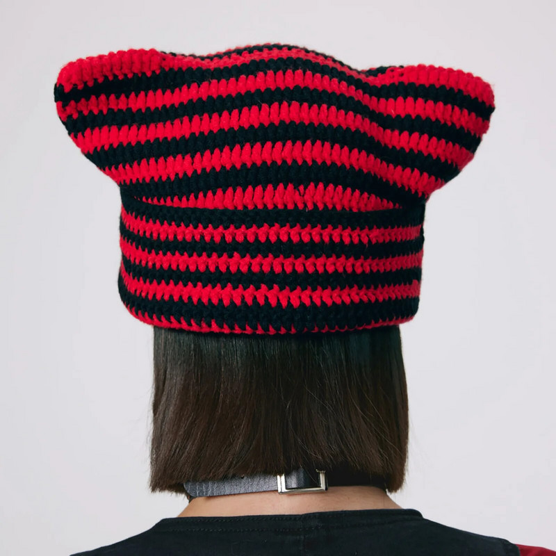 2023. aasta moe naiste sügis ja talv uus naiste villane müts Täiskasvanute triibuline kassimüts Käsitsi valmistatud kootud isikupärastatud soe müts tüdrukutele