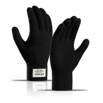 Зимни мъжки плетени ръкавици Сензорен екран Велосипедни ръкавици Удебелени топли вълнени кашмирени плътни бизнес ръкавици Есен Зима