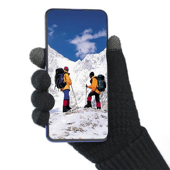Зимни ръкавици със сензорен екран за мъже, жени, цял пръст, имитация на вълна, топли еластични плетени ръкавици, дебели ръкавици, плетени на една кука