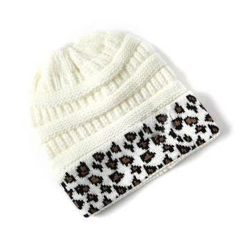 10 Χρώματα Leopard Beanie Women Stretch Knitted Crochet Beanies Χειμερινά καπέλα για γυναίκες Ζεστά Lady Messy