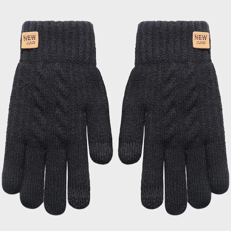 Didmeninė prekyba vilnos pamušalu madingos šiltos juodos spalvos megztos žieminės pirštinės su jutikliniu ekranu