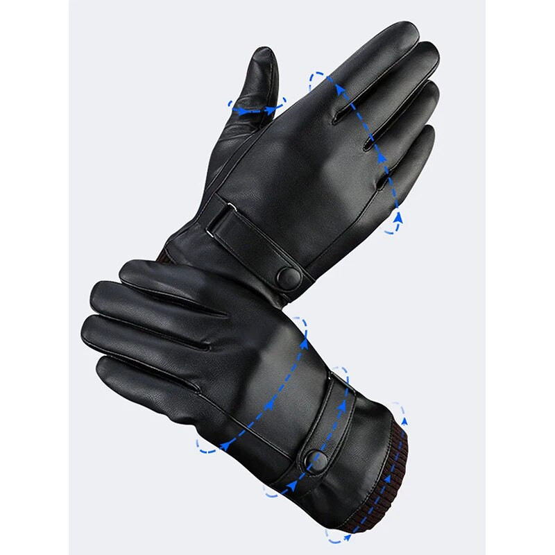 Ādas cimdi Vīriešu ziemas flīsa āra izjādei, ūdens atgrūdoši pretslīdes braukšanai silti motocikla cimdi