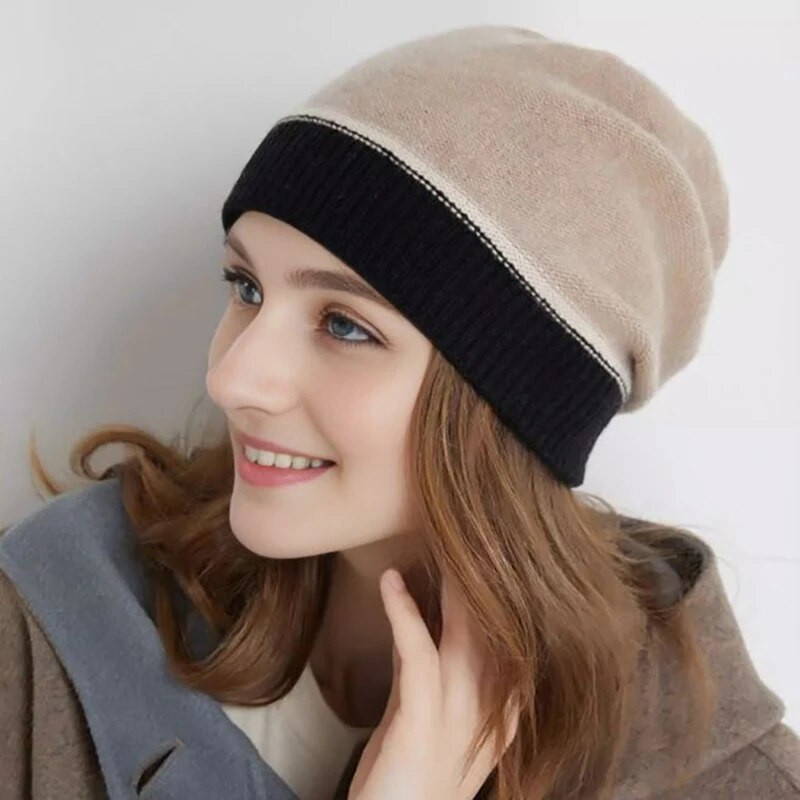 Jesen Zima Pletena kapa od kašmira, vrećasta spuštena kapa za žene Dame, toplije za uši na otvorenom, heklana kapa, ležerna kapa za skijanje, klizanje