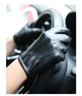 Нови зимни ръкавици Мъже Жени Черна PU кожа Кашмир Топли ръкавици за шофиране Ръкавици с пръсти Сензорен екран Водоустойчиви тактически ръкавици
