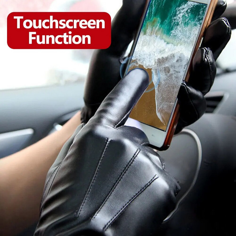 Νέα Χειμερινά Γάντια Ανδρικά Γυναικεία Μαύρα PU Δερμάτινα κασμίρι Ζεστά Γάντια Οδήγησης Γάντια Οθόνη αφής Αδιάβροχα Τακτικά Γάντια