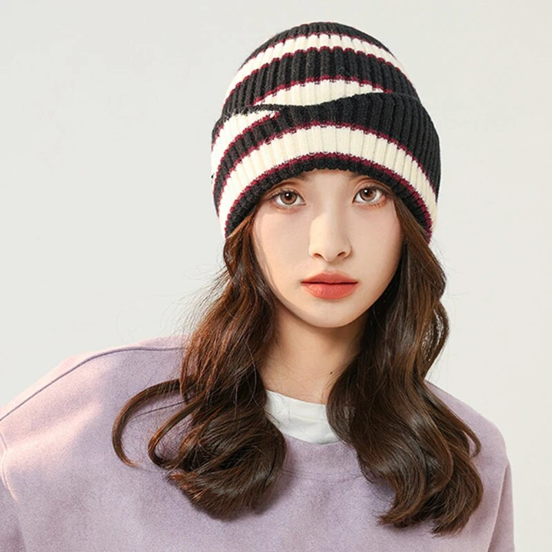 Modna prugasta pletena vunena kapica Kapa Žene Muškarci Jesen Zima Elastični grijač za uši Kapa za ležerne sportove Skijanje Vjetrootporna kapa
