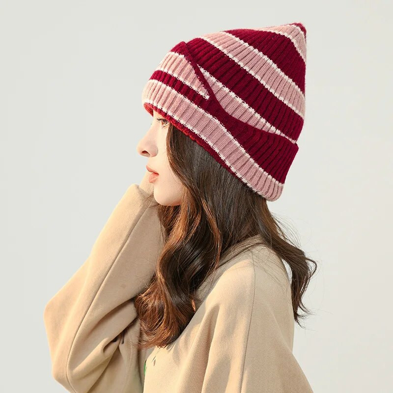 Modna prugasta pletena vunena kapica Kapa Žene Muškarci Jesen Zima Elastični grijač za uši Kapa za ležerne sportove Skijanje Vjetrootporna kapa