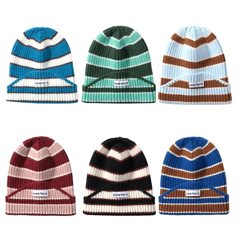 Modna prugasta pletena vunena kapica Kapa Žene Muškarci Jesen Zima Elastični grijač za uši Kapa za ležerne sportove Skijanje Vjetrootporna kapa