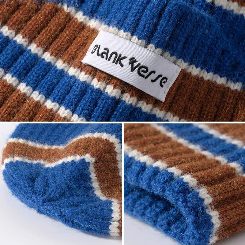 Modna prugasta pletena vunena kapica Kapa Žene Muškarci Jesen Zima Elastični grijač za uši Kapa za ležerne sportove Skijanje Vjetrootporna kapa