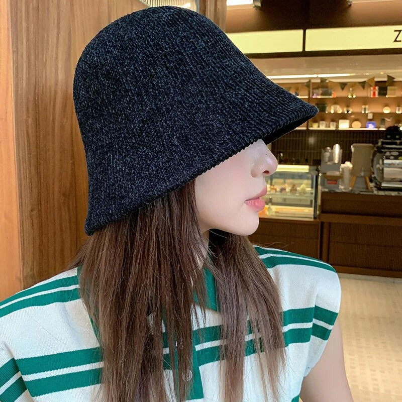 Novi ženski šešir od šenile, jesen, zima, jednobojna pletena kupolasta bob ribarska kapa, štitnici za uši za djevojčice, panama šeširi