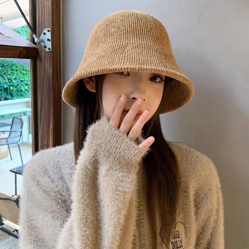 Novi ženski šešir od šenile, jesen, zima, jednobojna pletena kupolasta bob ribarska kapa, štitnici za uši za djevojčice, panama šeširi