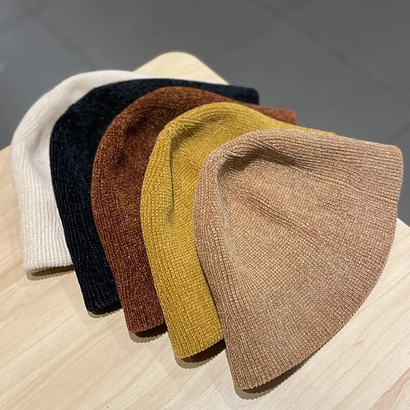 Novi ženski šešir od šenile, jesen, zima, jednobojna pletena kupolasta bob ribarska kapa, štitnici za uši za djevojčice, panama šeširi