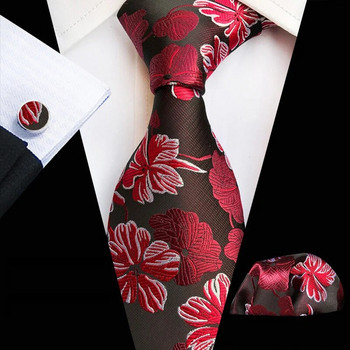 HUISHI 8cm 100% Μεταξωτό Σετ Ανδρική Γραβάτα Γραβάτα Floral Γραβάτες Μανικετόκουμπα Μαντήλι Πολυτελές επαγγελματικό επαγγελματικό κοστούμι αξεσουάρ Δώρα