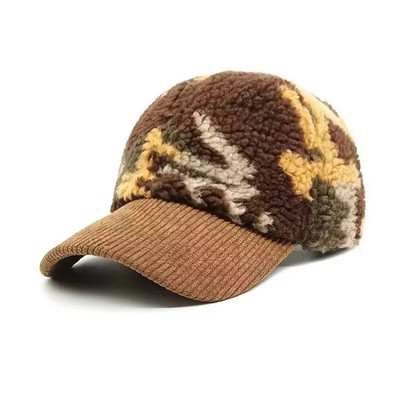 Kamuflažna bejzbol kapa od janjeće vune Muškarci Žene Zimska debela topla podesiva patchwork kapa Unisex kape za vanjske prilike otporne na vjetar Dad Kamiondžija