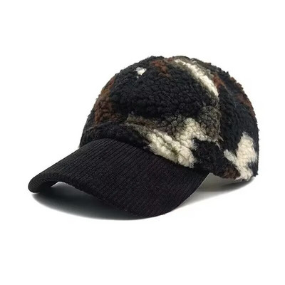 Kamuflažna bejzbol kapa od janjeće vune Muškarci Žene Zimska debela topla podesiva patchwork kapa Unisex kape za vanjske prilike otporne na vjetar Dad Kamiondžija