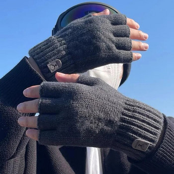 Плетени дебели топлинни ръкавици с половин пръст Жени Мъже Зимни топли вълнени ръкавици за шофиране без пръсти Сензорен екран ръкавици