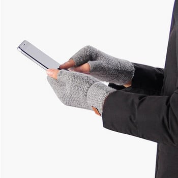 Зимни ръкавици без пръсти за мъже Писане с половин пръст Офисни плетени дебели вълнени топли етикети Дебели еластични ръкавици за шофиране на открито