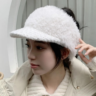 Šeširi sa šiltom za žene 2023. Modni dvobojni plišani pleteni šeširi Ženske vanjske zimske tople sportske bejzbolske kape s konjskim repom