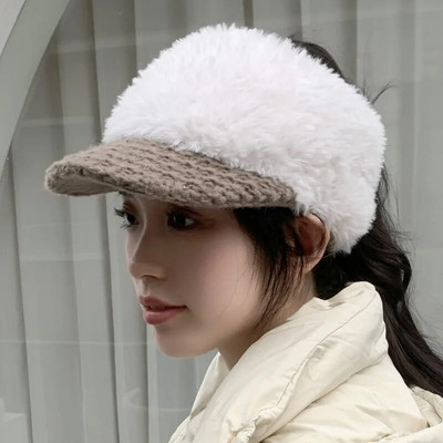 Šeširi sa šiltom za žene 2023. Modni dvobojni plišani pleteni šeširi Ženske vanjske zimske tople sportske bejzbolske kape s konjskim repom