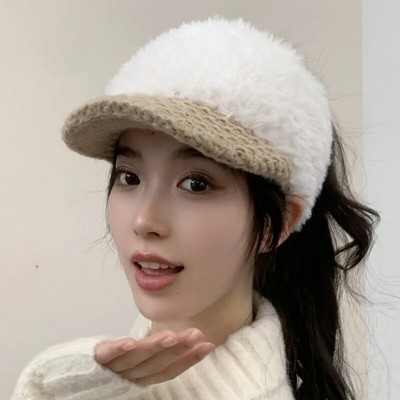Šeširi sa šiltom za žene 2023. Modni dvobojni plišani pleteni šeširi Ženske vanjske zimske tople sportske bejzbolske kape s konjskim repom