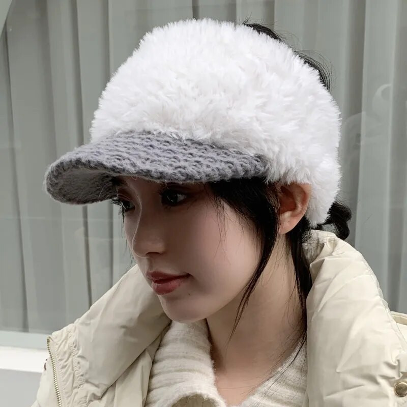 Šeširi sa šiltom za žene 2023. Modni dvobojni plišani pleteni šeširi Ženske vanjske zimske tople sportske bejzbolske kape s konjskim repom