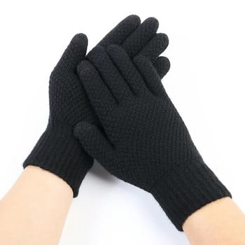 Rimiut Дебели плетени мъжки зимни ръкавици Имитация на кашмир Двуслойни каузални ръкавици за възрастни Мъжки ръкавици с ръкавици Плътна вълна Кашмир Есен