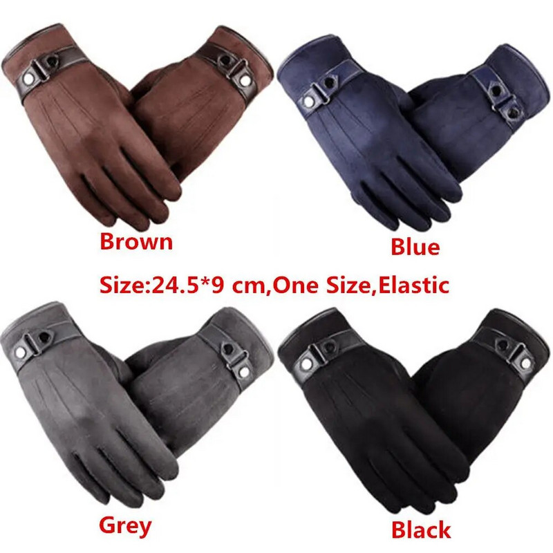 Bőrkesztyűk Velúr érintőképernyős kesztyűk Férfi Téli vastagított hőkesztyűk Vezetőkesztyűk Polár bélésű meleg vastag ujjatlan