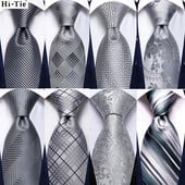 Hi-Tie Silver Solid Novelty Designer Silk Wedding Tie Gravata Gravata vyrams Hanky rankogalių segtukų rinkinys mados verslo vakarėlis Dropshipping