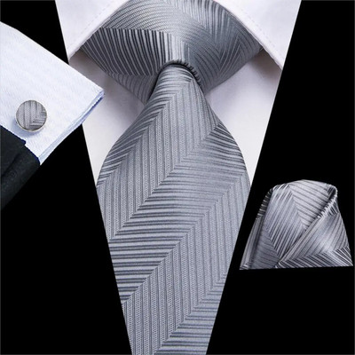 Hi-Tie Silver Solid Novelty Designer Silk Wedding Tie Gravata Gravata vyrams Hanky rankogalių segtukų rinkinys mados verslo vakarėlis Dropshipping