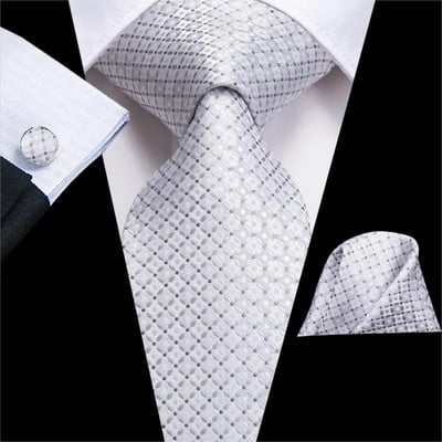 Hi-Tie Silver Solid Novelty Designer Silk Wedding Tie Gravata Gravata vyrams Hanky rankogalių segtukų rinkinys mados verslo vakarėlis Dropshipping