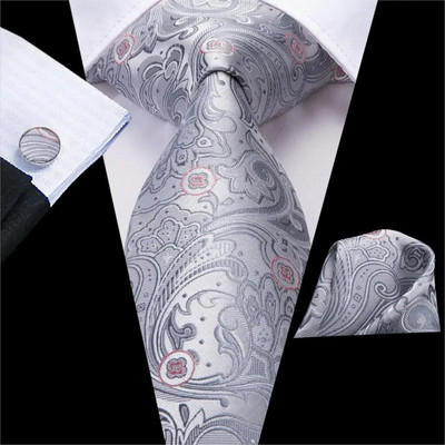 Hi-Tie Silver Solid Novelty Designer Silk Wedding Tie Gravata Gravata vyrams Hanky rankogalių segtukų rinkinys mados verslo vakarėlis Dropshipping