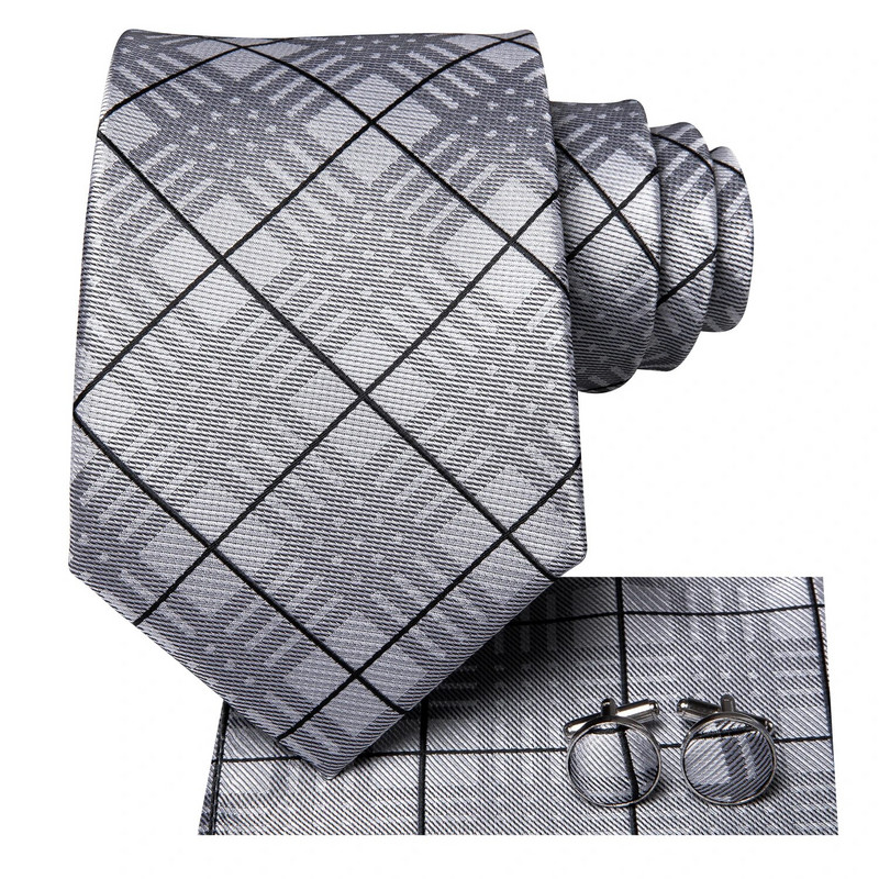 Hi-Tie Silver Solid Novelty Designer Silk Wedding Tie Gravata Gravata vyrams Hanky rankogalių segtukų rinkinys mados verslo vakarėlis Dropshipping