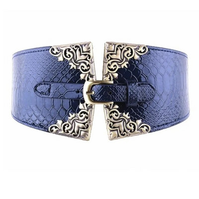 Novi ženski elastični pojas za široki pojas za žene, retro metalna kopča od umjetne kože, crveno smeđa