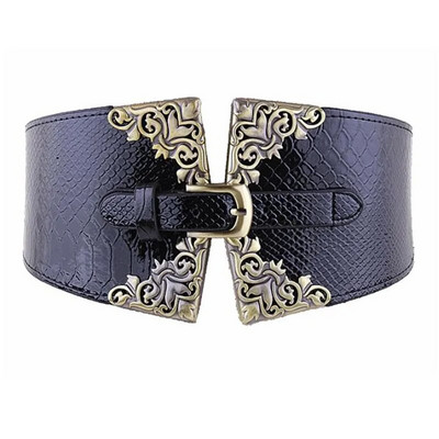 Novi ženski elastični pojas za široki pojas za žene, retro metalna kopča od umjetne kože, crveno smeđa