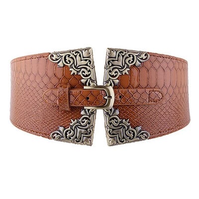 Novi ženski elastični pojas za široki pojas za žene, retro metalna kopča od umjetne kože, crveno smeđa