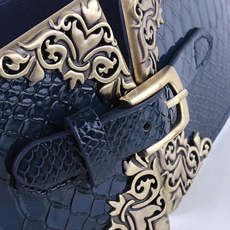 Novi ženski elastični pojas za široki pojas za žene, retro metalna kopča od umjetne kože, crveno smeđa