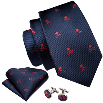 Navy Skull Fashion Ανδρική γραβάτα Gravat Μαντήλι Μανικετόκουμπα Σετ Μεταξωτές Γραβάτες για Ανδρικό Κοστούμι επαγγελματικό πάρτι Barry.Wang
