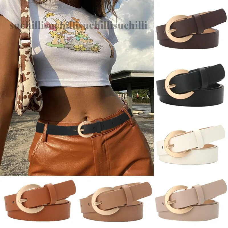 2023 Ženski remen Jednostavna PU koža Zlatna kopča Ženski remeni Traperice Haljine Hlače Pojas Luksuzni brend Trake Pojas za struk Pokloni
