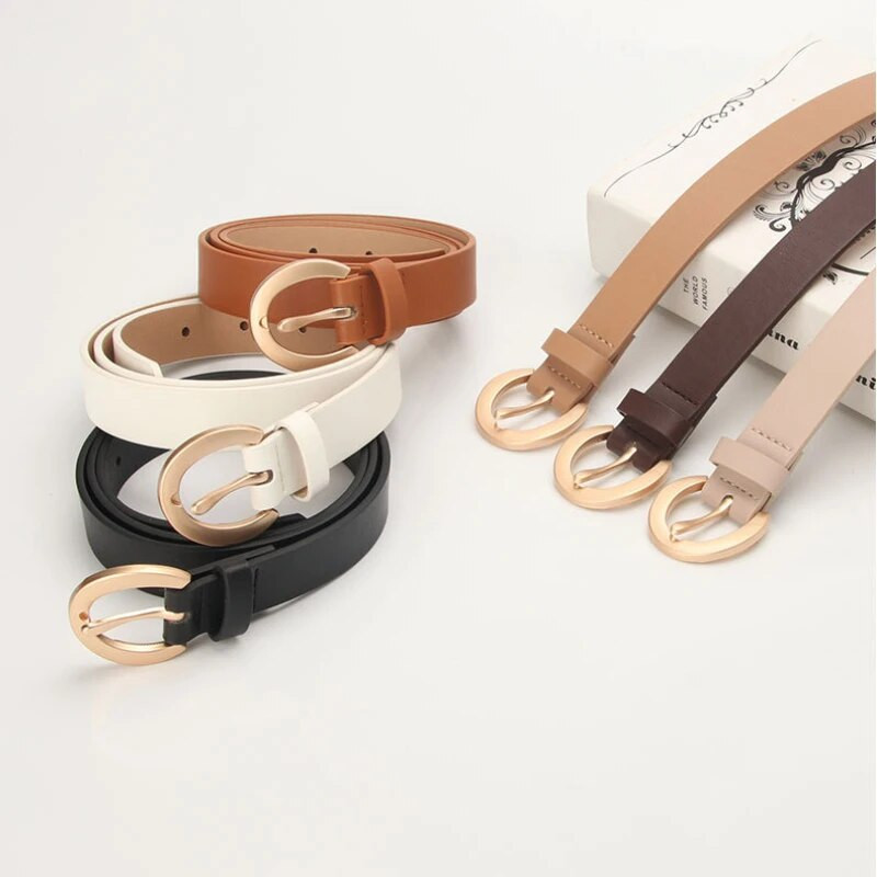 2023 Ženski remen Jednostavna PU koža Zlatna kopča Ženski remeni Traperice Haljine Hlače Pojas Luksuzni brend Trake Pojas za struk Pokloni