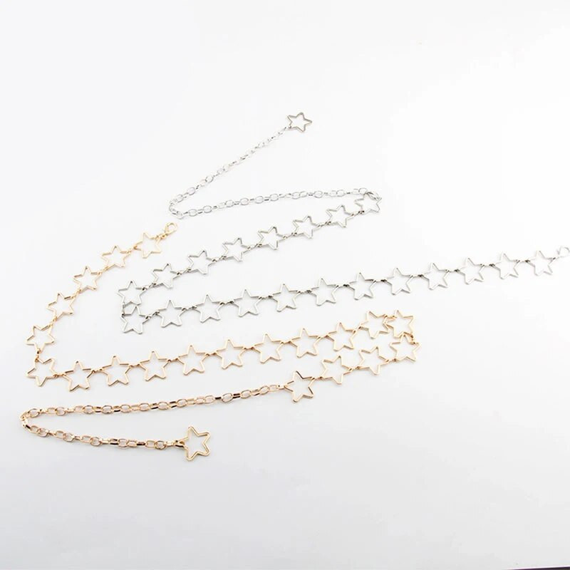 Ķēdes josta Sieviešu Josta Viduklis Ķēdes Apģērbi Josta Zelta Sudraba Kleita Vidukļa Ķēde Šaura Metāla Ķēde Garš Pušķis Zvaigznes Pentagramma