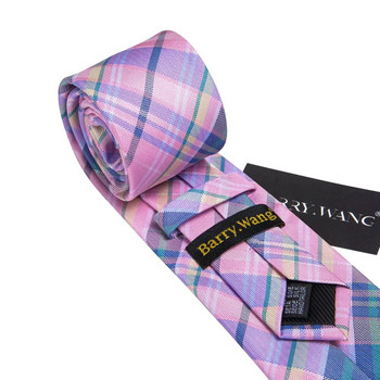 Barry.Wang Ροζ καρό γραβάτες με τετράγωνα μανικετόκουμπα τσέπης Σετ Κλασική μεταξωτή γραβάτα Γάμος επαγγελματικό πάρτι Σχεδιαστής γενεθλίων 6525