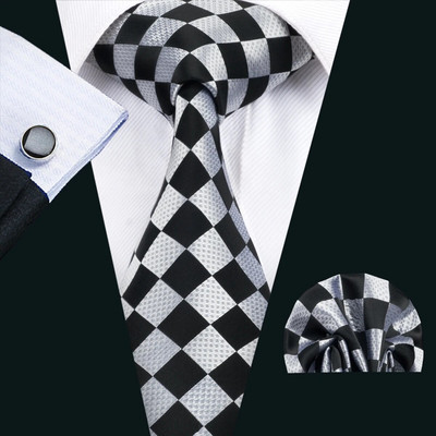 Barry.Wang Ružičaste karirane kravate s džepnim četvrtastim dugmadima za manžete Set Klasična svilena kravata Vjenčanje Poslovna zabava Rođendanski dizajner 6525