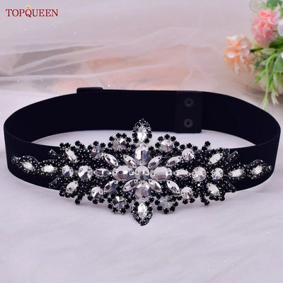 TOPQUEEN S01-B moodne strassikivist vööga naiste läikiv must elastne vöökleit, veniv vöökoht, vööga, pruudi pulmatarvikud